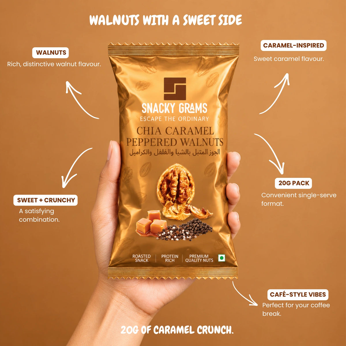 Chia Caramel Walnuts 20g & (Pack of 10 & 15)