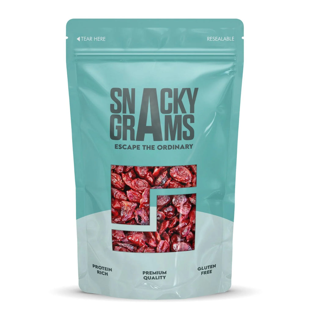 dried cranberries in a pouch of snacky grams
