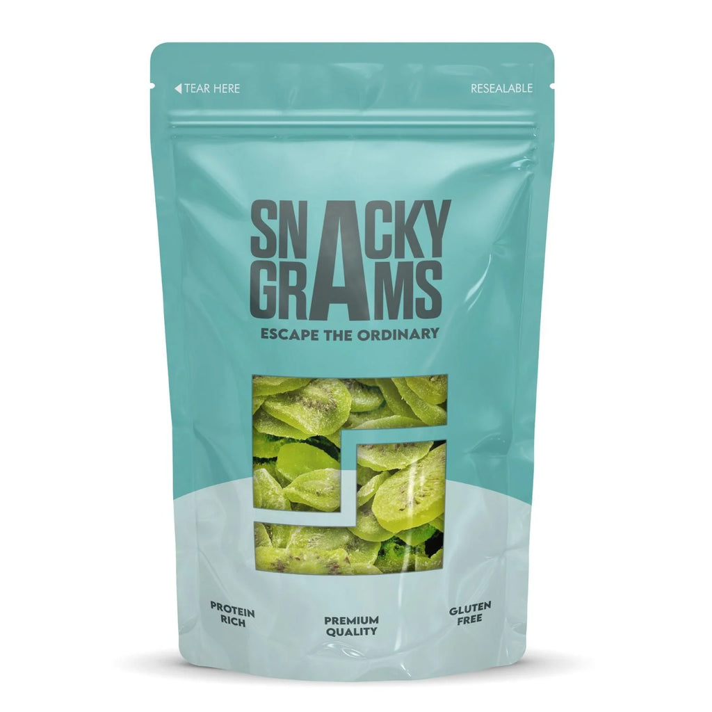 dried kiwi slices in a pouch  of  snacky grams