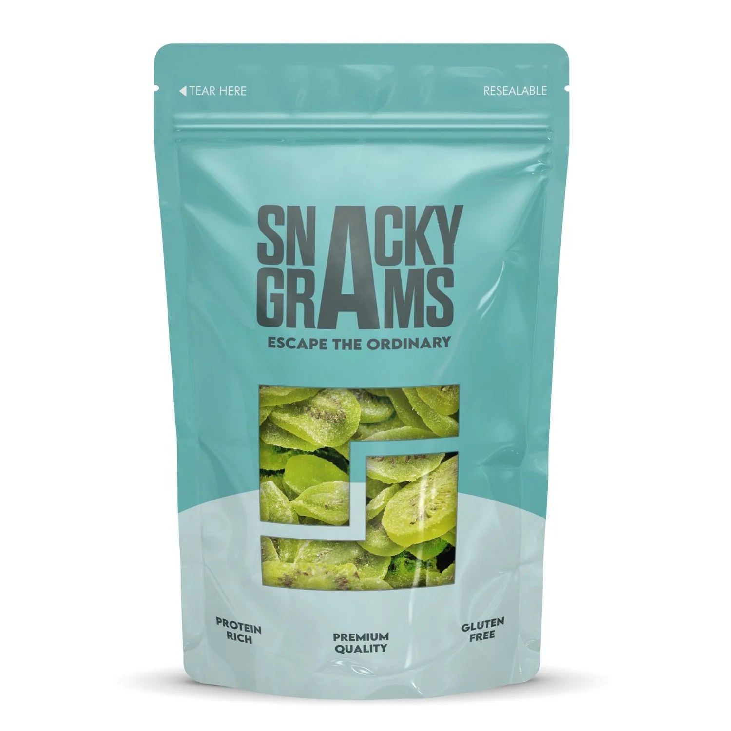 dried kiwi slices in a pouch  of  snacky grams