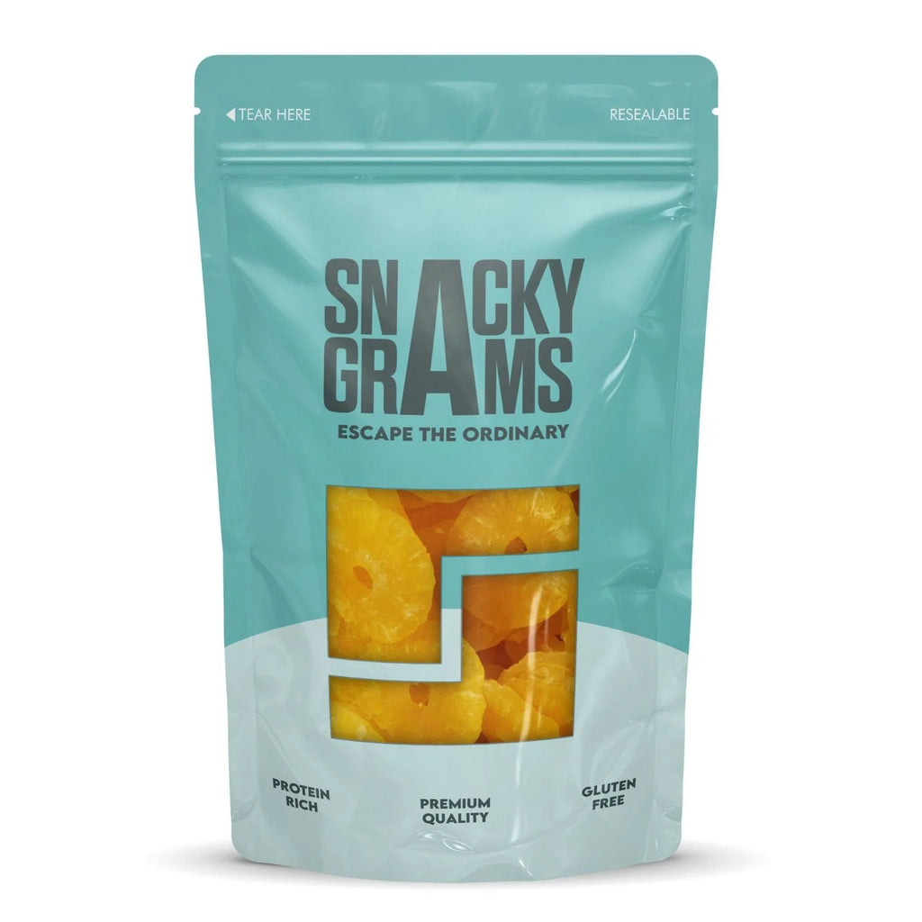 dried pine apple slices in pouch of snacky grams