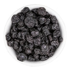 snacky grams dried blueberries in a white bowl