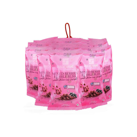 Pink packaging of 'Mixed Berry Bubble Bliss' on a white background