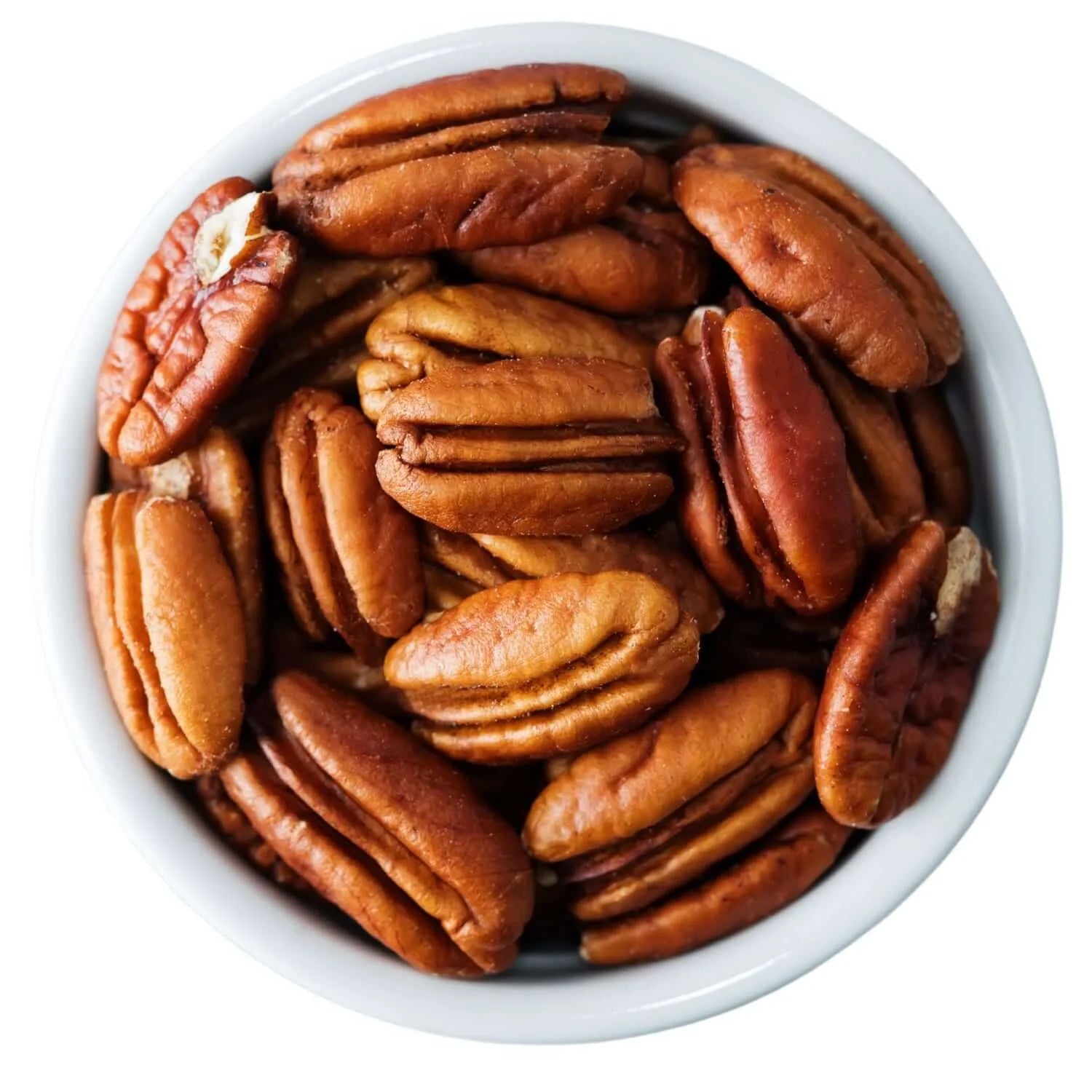 Pecan nuts filled in a white bowl 