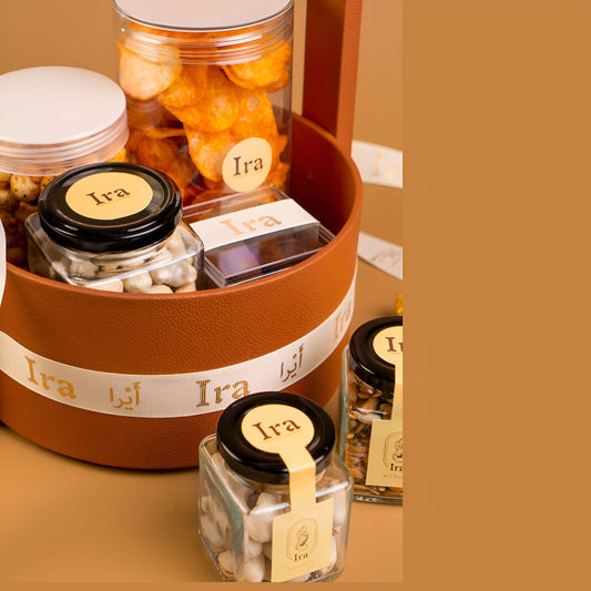 Collection of jars with 'Ira' branding Diwali Ramadan& Christmas gift box