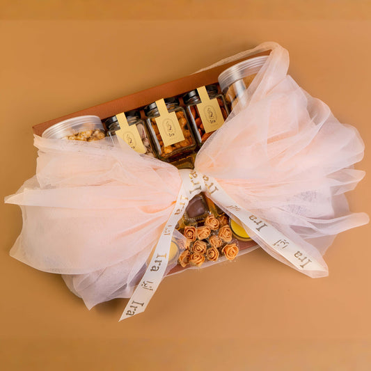 Gift set with tea jars and decorative elements on Diwali Ramadan& Christmas gift box