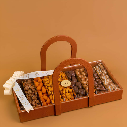 Brown gift basket with various types of snacks Diwali Ramadan& Christmas gift box