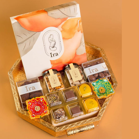 Gift set with 'Ira' branding on a bDiwali Ramadan& Christmas gift box
