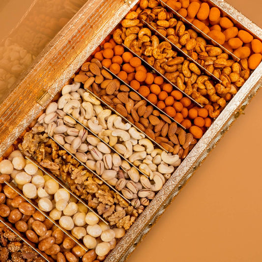 Assorted nuts in a wooden box Diwali Ramadan& Christmas gift box