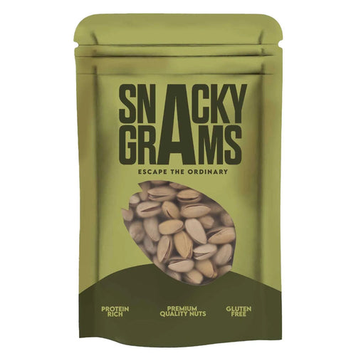 premium raw pistachios in pouch of snacky grams 