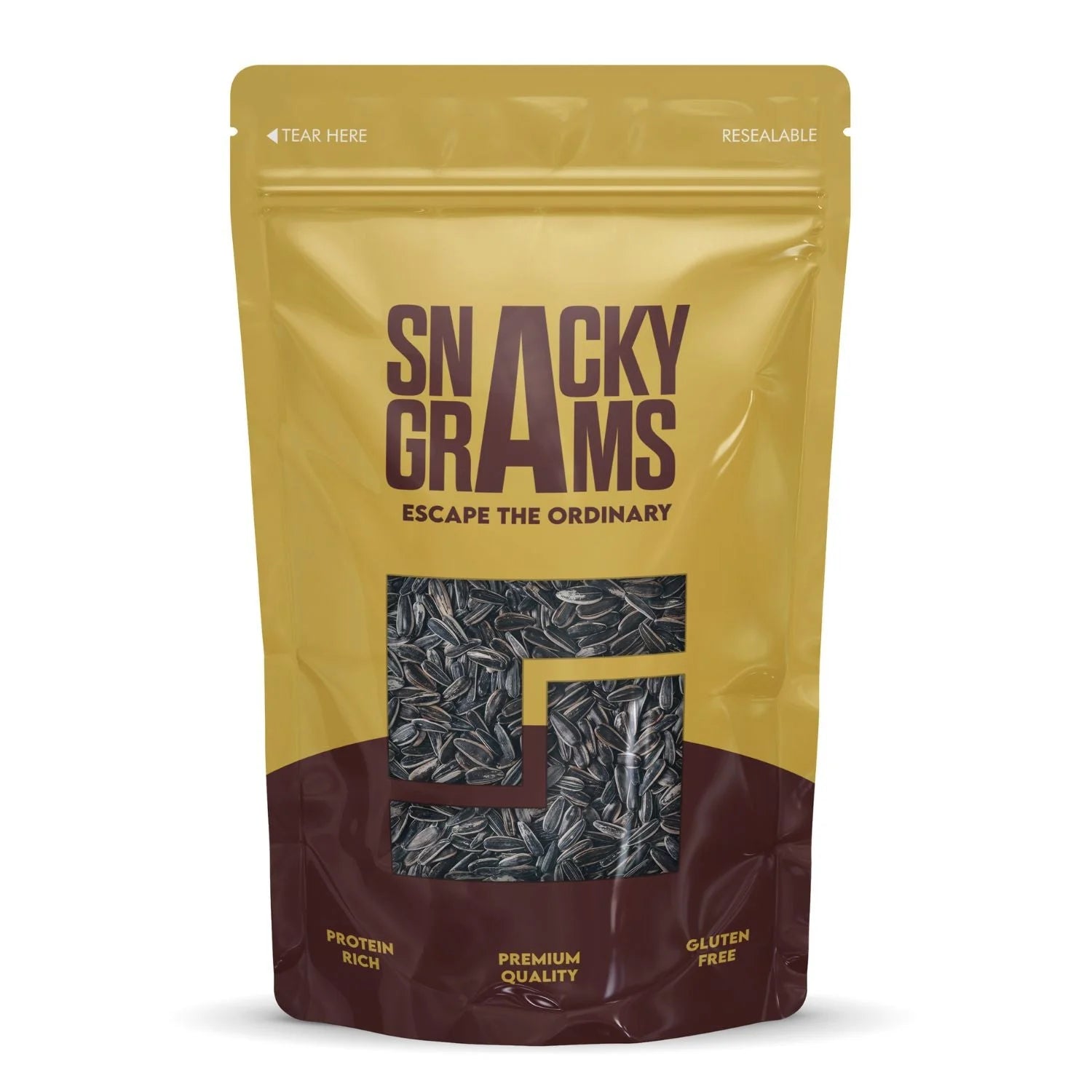 shelled sunflower seeds in pouch of snacky grams