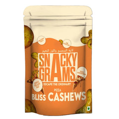flavored cashews with pizza bliss coating in pouch