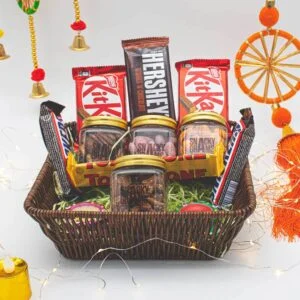 Basket, 4 Jars, 2 Candles & Chocolates